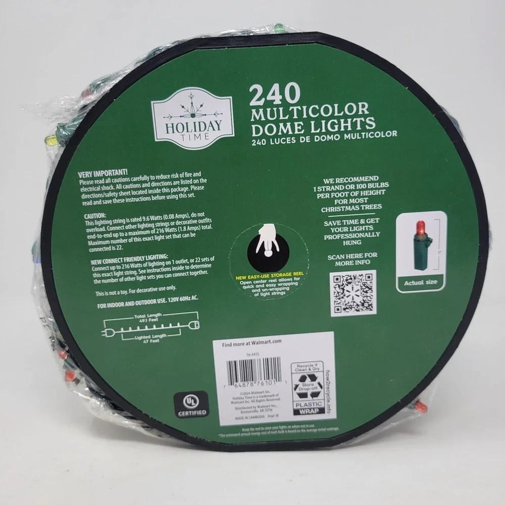 Holiday Time 240 LED Dome Multicolor Mini Lights Green Wire 64 FT Long I/Outdoor